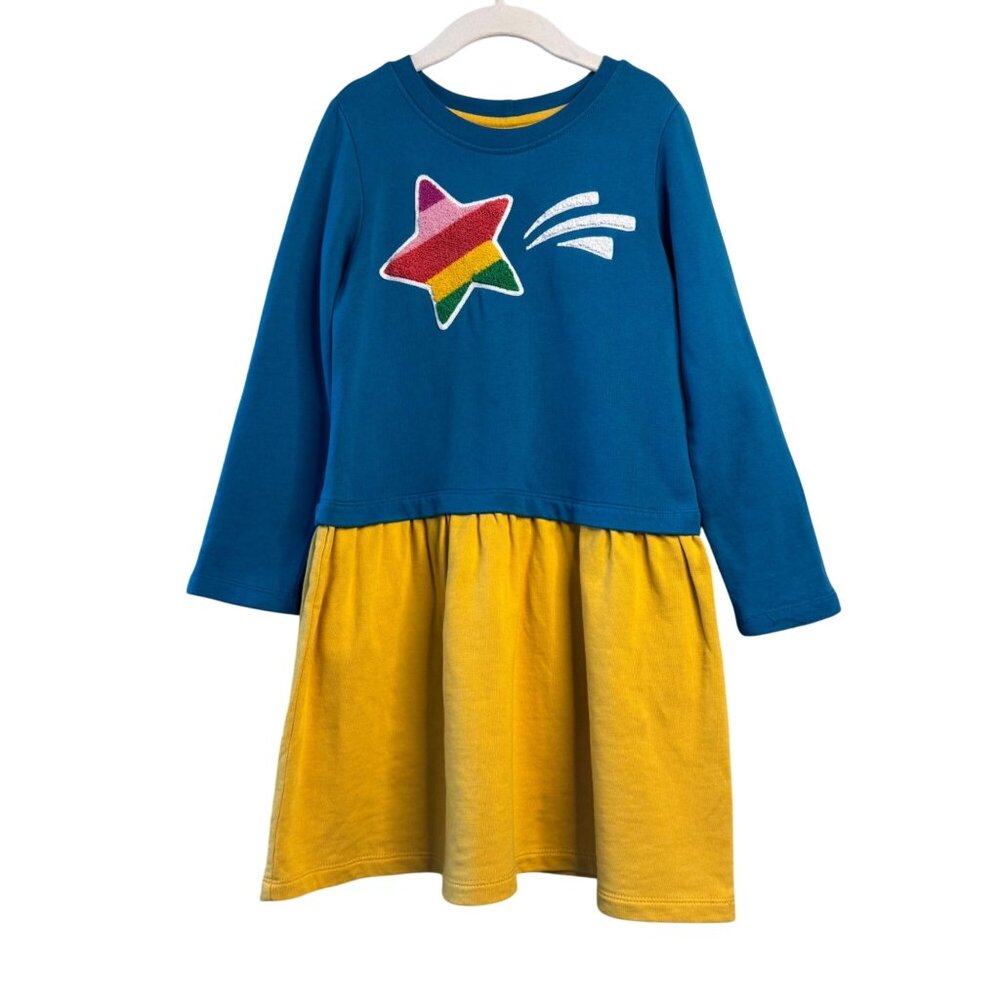 HANNA ANDERSSON Shooting Star Dress Girls 6-7 120 Rainbow Applique Blue Yellow - Picture 1 of 6